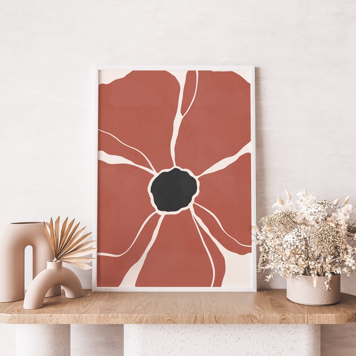 Red Poppy Art Print, Earth-Tones Floral Illustration