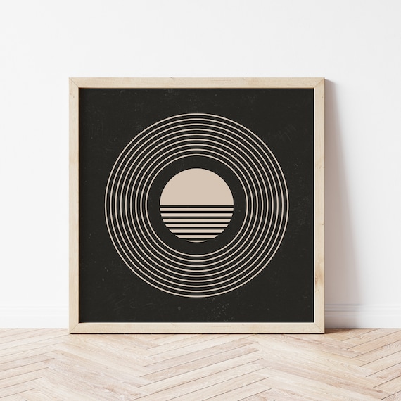 Square Art Print Mid Century Modern Instant Geometric Wall Art Black And Beige Retro Circle Minimalist Poster Modern Room Decor