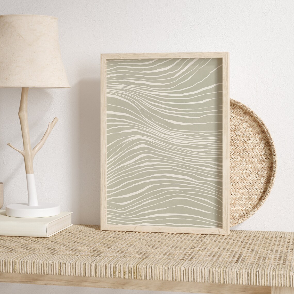 Sage Green Abstract Line Art Art Print - Image 2