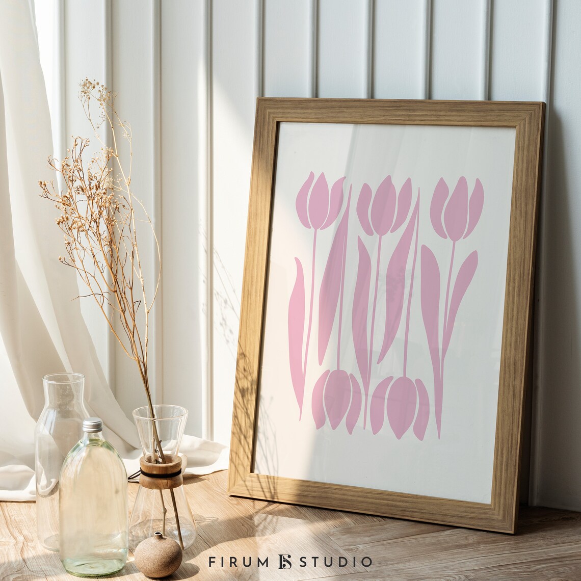 Pastel Pink Tulips Boho Art Print, Nursery Floral