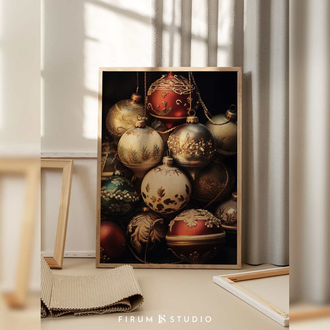 Vintage Christmas Baubles Ornaments Festive Photo Rustic Holiday Print - Image 2