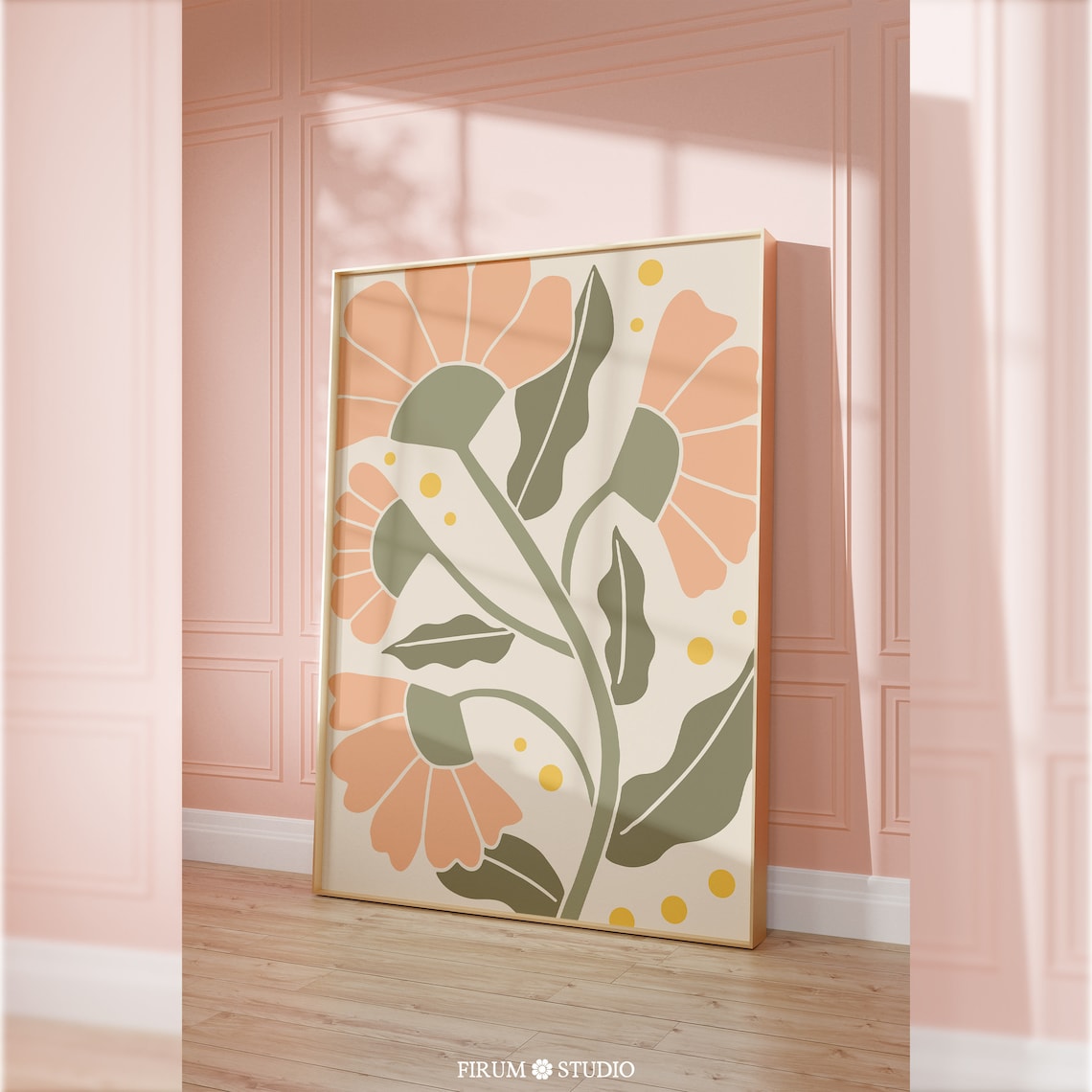 Pastel Peach and Sage Green Flowers in Retro Botanical Style Poster - Image 2