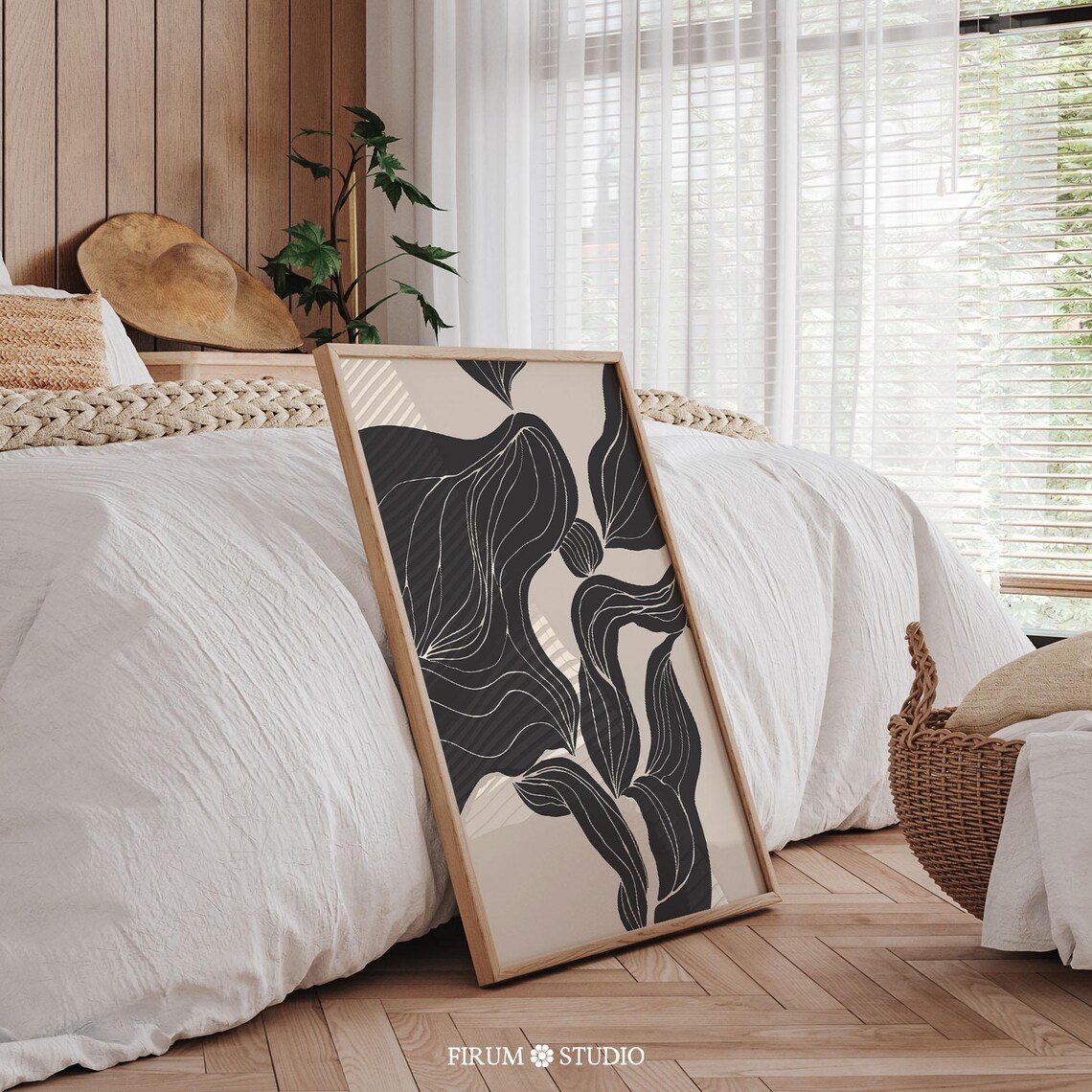 Abstract Organic Flowing Lines Black Beige Mid Century Modern Print - Image 2