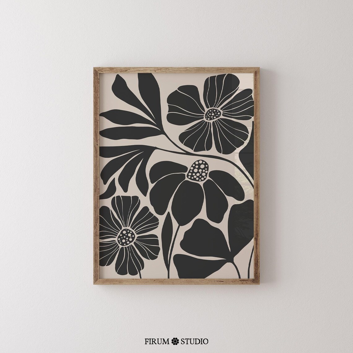 Abstract Botanical Beige Black Art Print, Neutral Floral - Image 2