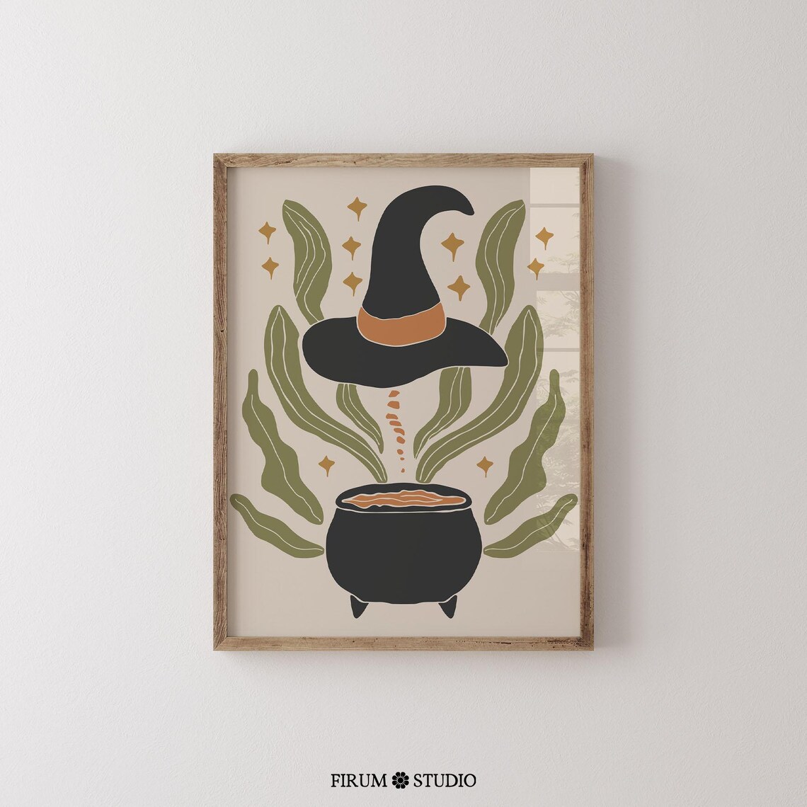 Witch Hat Cauldron Poster Boho Halloween Art Earthy Tones Fall Wall Decor - Image 2
