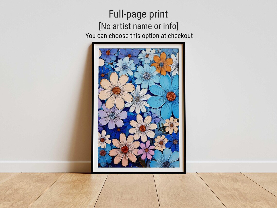 Yayoi Kusama Inspired Blue Daisy Flower Meadow Scene Art Poster - Image 4