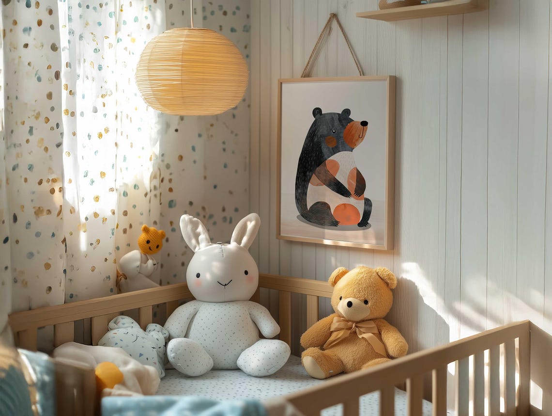 Abstract Black Bear With Warm Tan Patches Modern Nursery Poster - Image 3