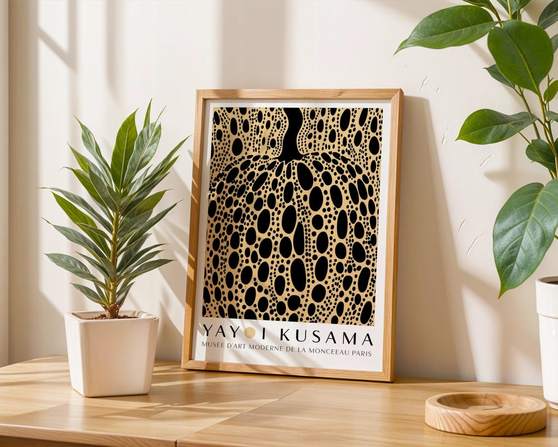 Kusama Dotted Pumpkin In Beige And Black Museum Style Poster - Image 6