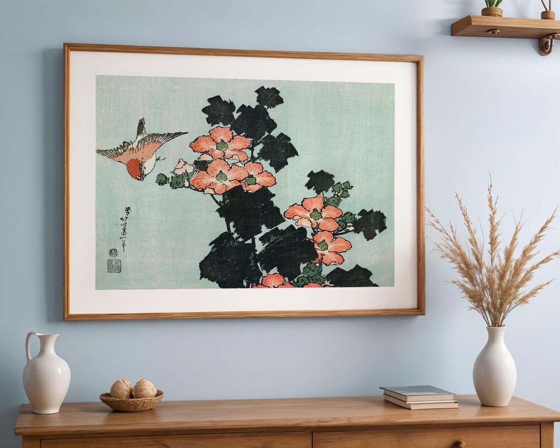Hibiscus and Sparrow, Hokusai Japanese Ukiyo-E - Image 4