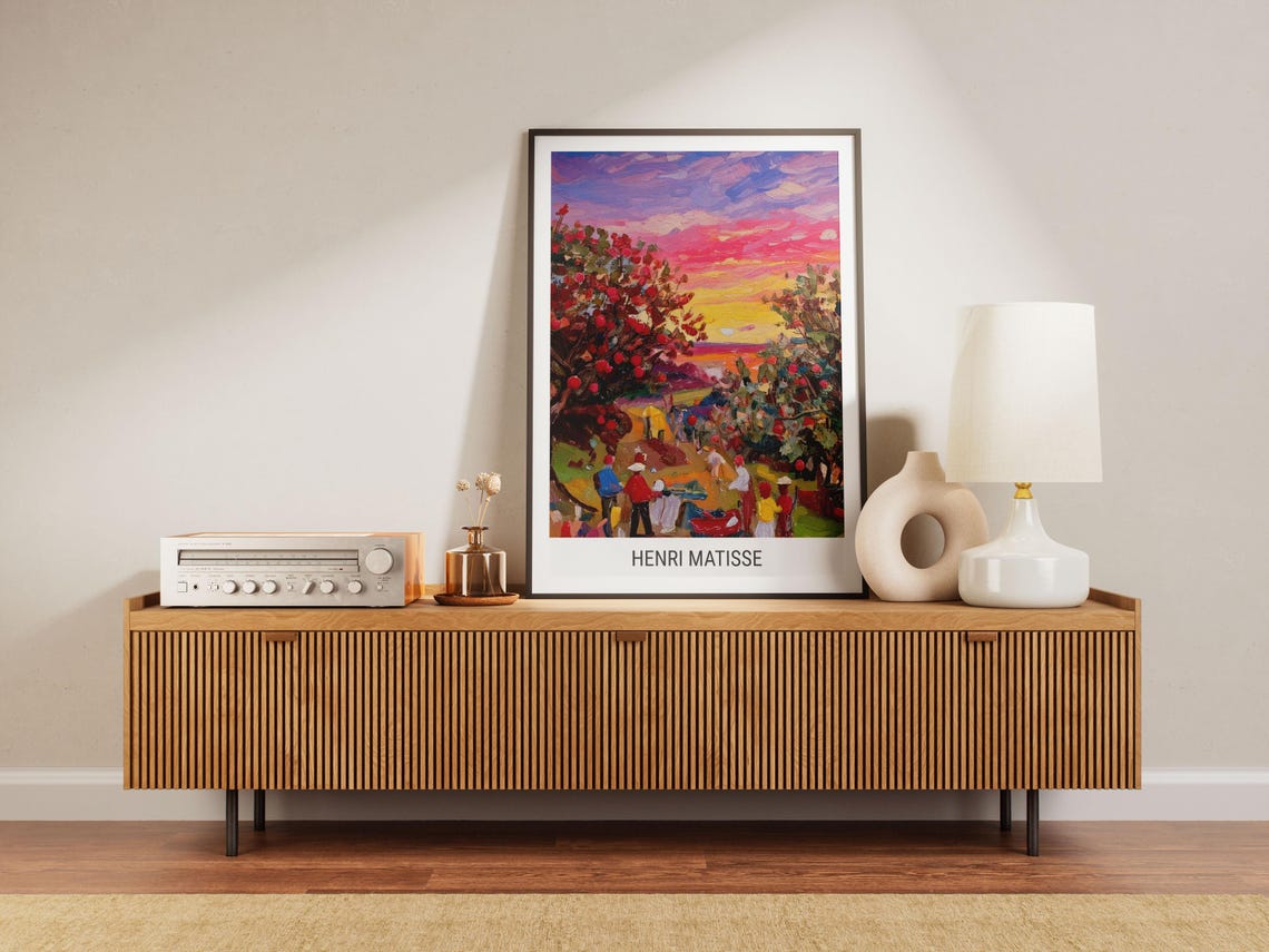 Colorful Matisse Style Sunset Orchard Harvest Scene Art Poster - Image 4
