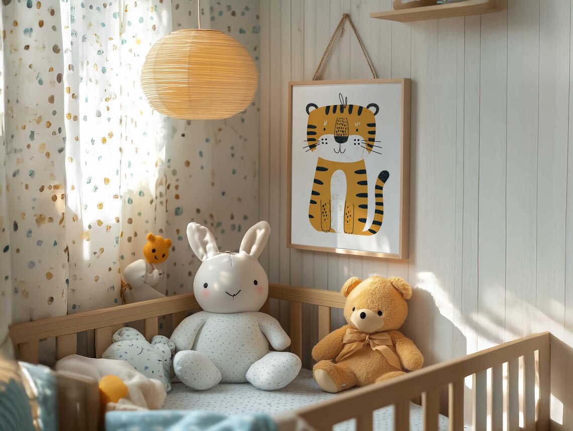 Cute Sitting Tiger Cub Safari Baby Nursery Kids Room Wall Art - Image 3