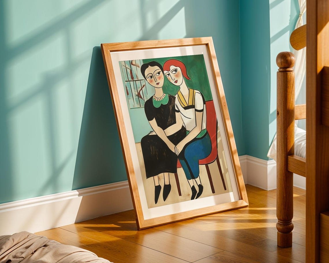 Two Women Sitting Close Together Expressionist Friendship Poster - Image 5