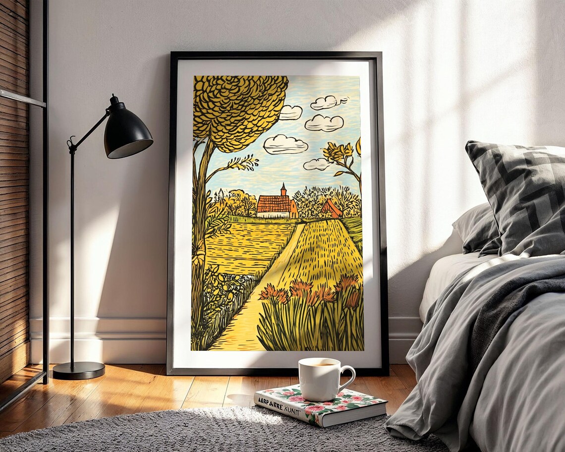 Van Gogh Style Farmhouse Path Through Golden Countryside Poster - Image 2