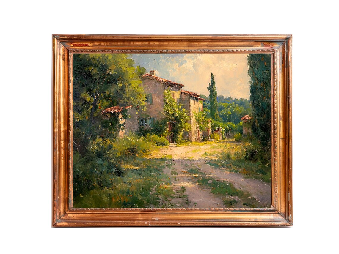 French Landscape Painting Provence Art Village Painting Vintage Oil Painting Wall Art Print - Image 2