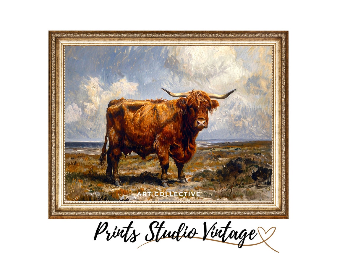 Highland Cow Scottish Landscape Highland Cow Art Country Wall Art Highland Cow Print Vintage Landscape Farmhouse Decor