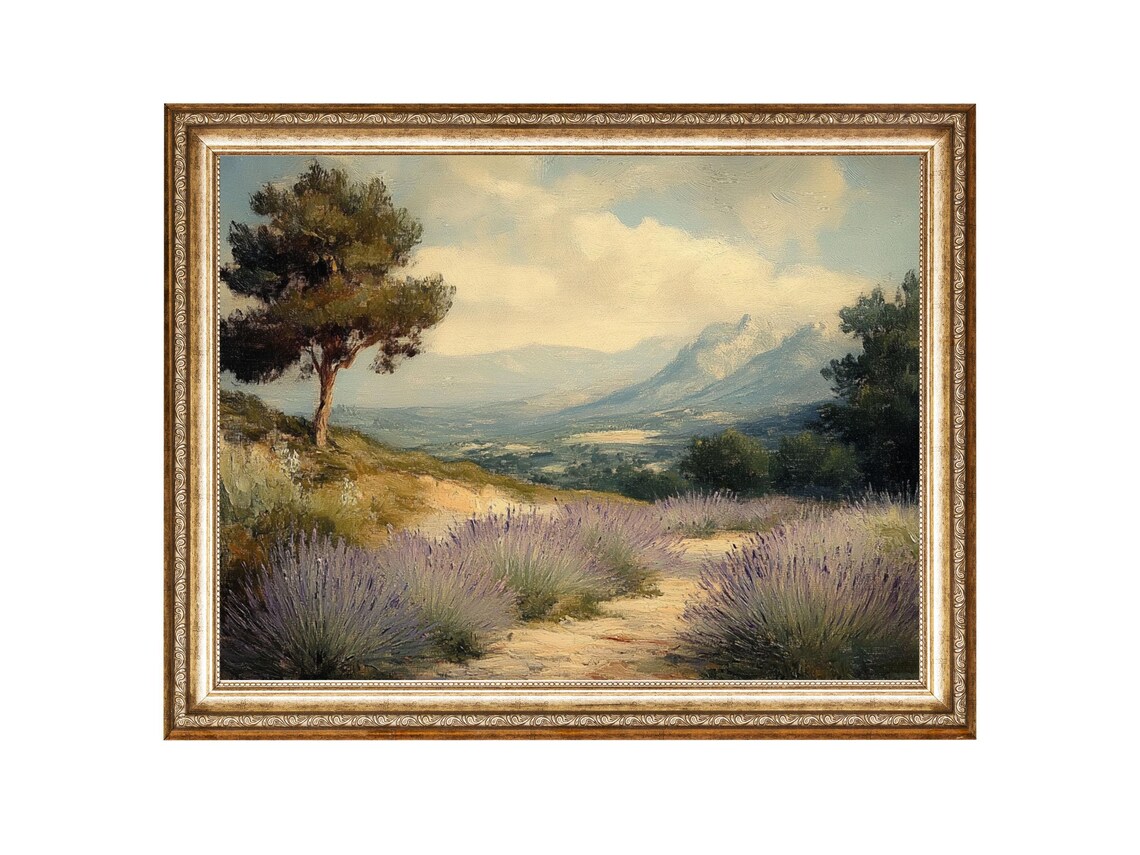 Lavender Field Provence Vintage Landscape Art Print