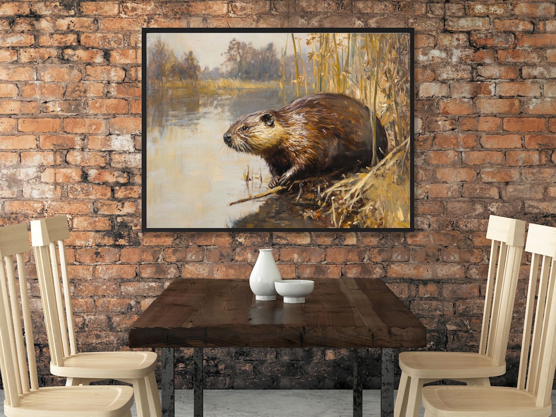 Beaver Art, Vintage Animal Lake Art Print - Image 2