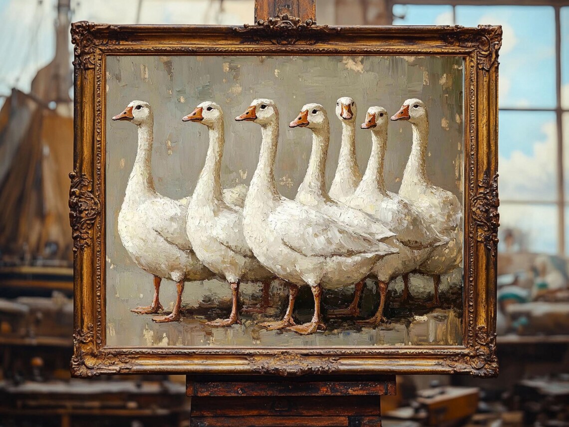 White Goose Painting, Vintage Farmhouse Art Print - Image 2