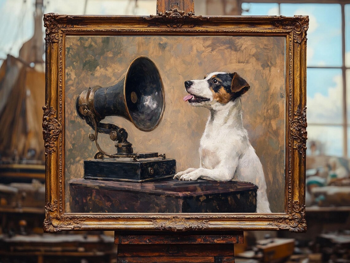Russell Terrier and Gramophone Vintage Art Print - Image 3