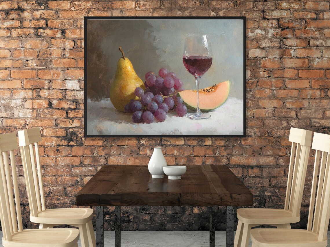 Classic Fruit Still Life With Wine Glass Oil Painting Art Poster - Image 2