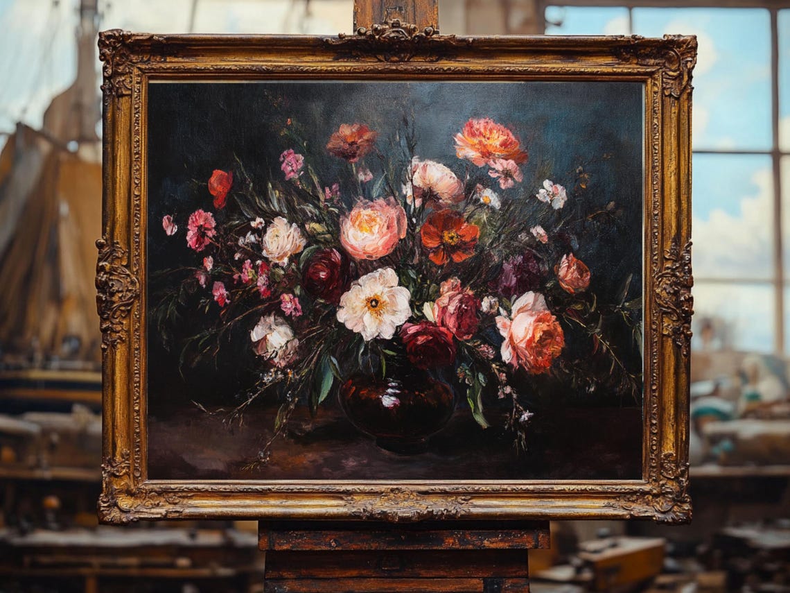 Vintage Floral Art Still Life Art Vase Of Flowers Oil Painting Vintage Style Prints Cottage Core Gallery Wall Art Downloads - Image 3