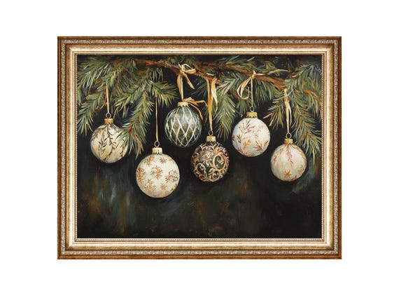Christmas Ornaments Vintage Holiday Poster Print