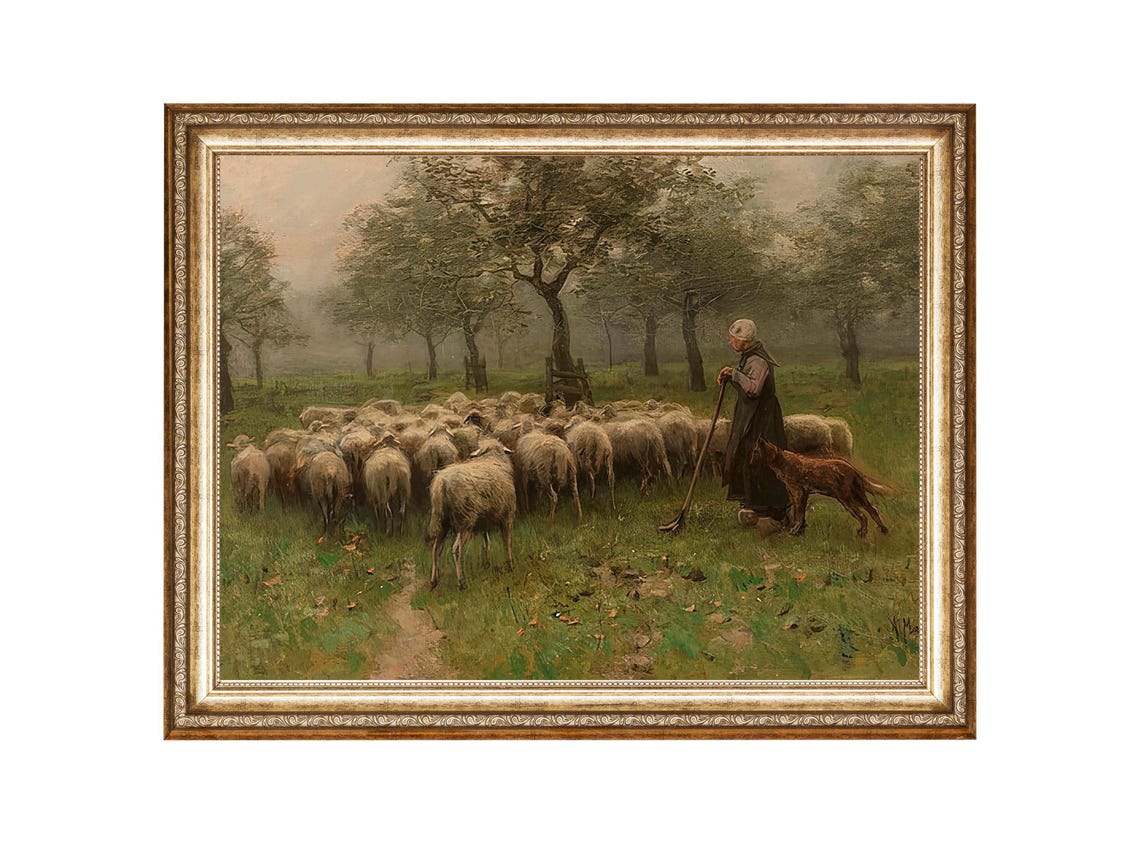 Sheep Oil Painting Countryside Painting Shepherdess Flock Of Sheep Art Anton Mauve Art Print Vintage Oil Painting