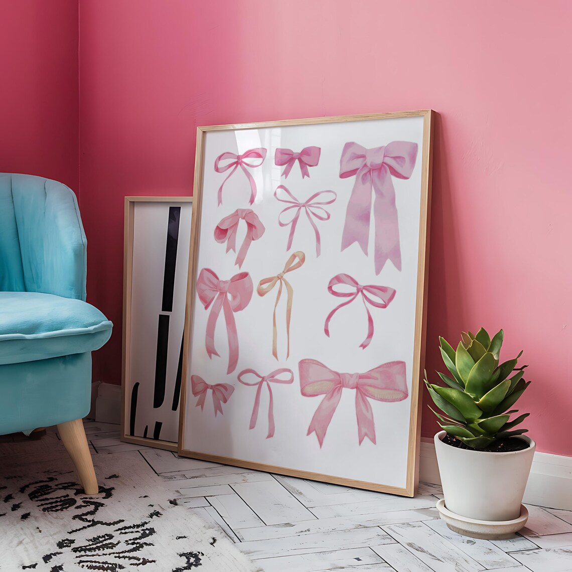 Coquette Balletcore Wall Art, Pink Bow Watercolor - Image 4