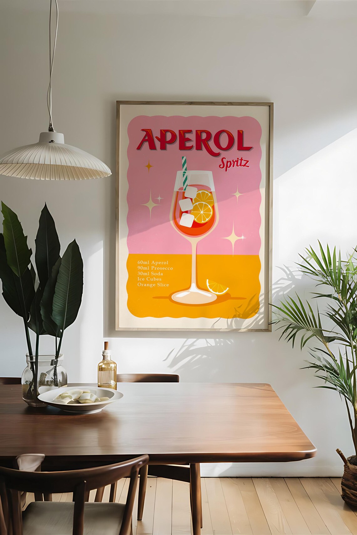 Retro Pink Aperol Spritz Cocktail Recipe Glass Illustration Bar Poster - Image 2