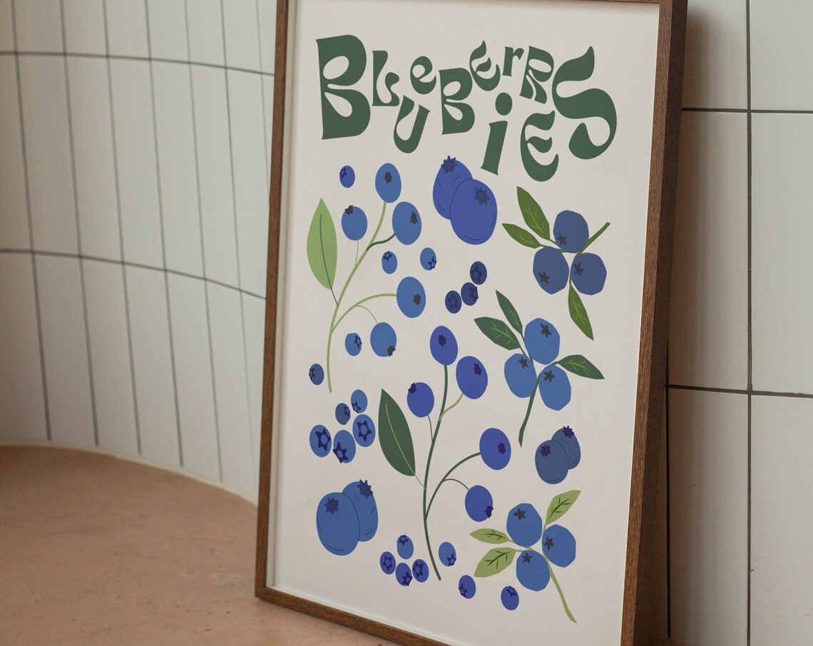 Blueberries Retro Kitchen Art Print, Funky Fruit - Image 3