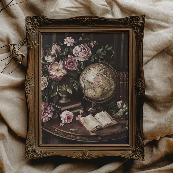 Vintage Globe Dark Academia Wall Art For Reading Nook Decor Gift For Traveler Gift For World Traveler Art Dark Cottagecore Decor