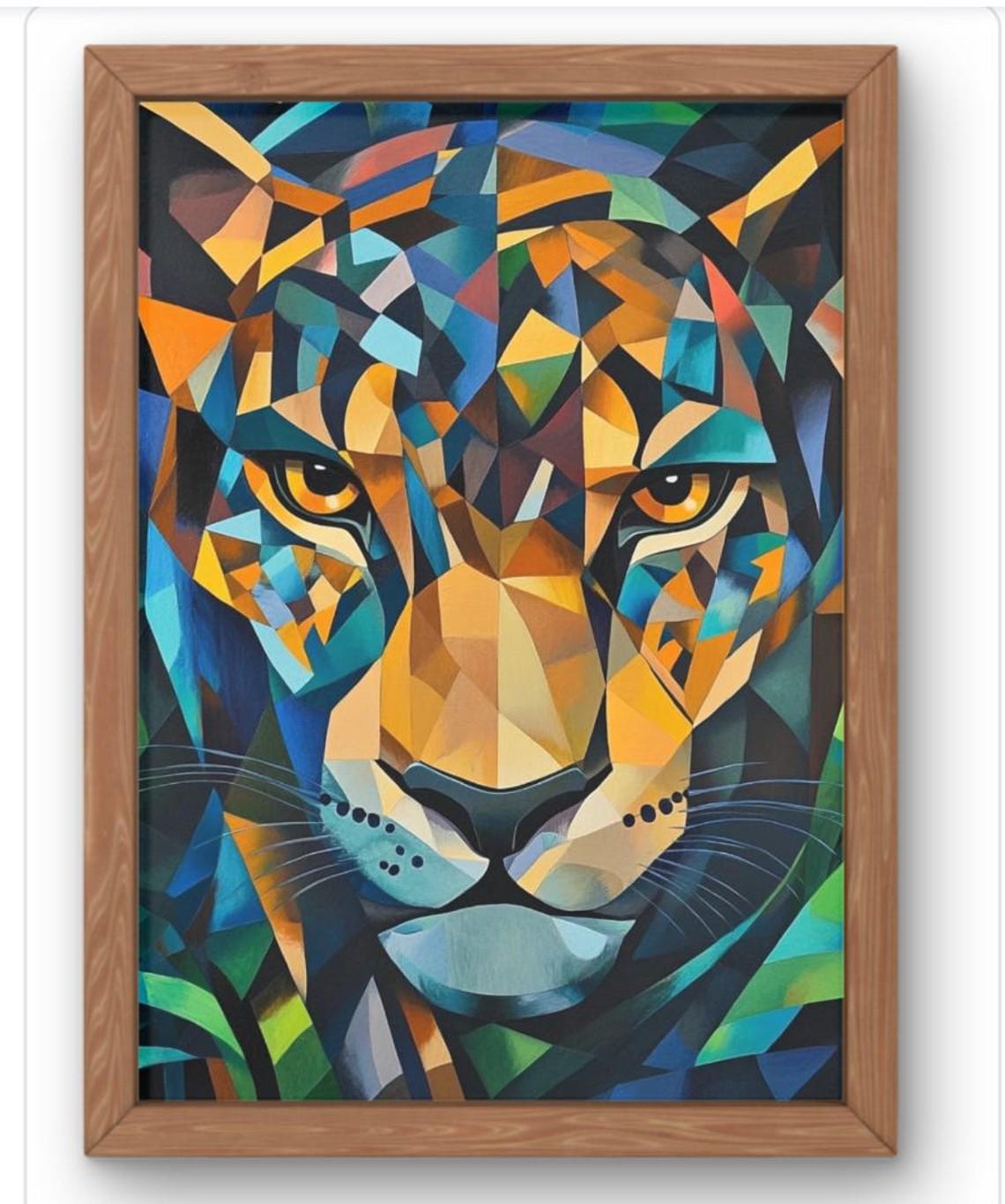Colorful Geometric Leopard Face Cubist Big Cat Abstract Poster