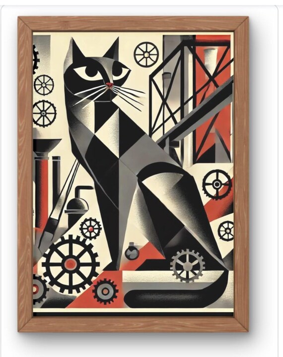 Industrial Steampunk Black Cat Among Factory Gears Retro Poster