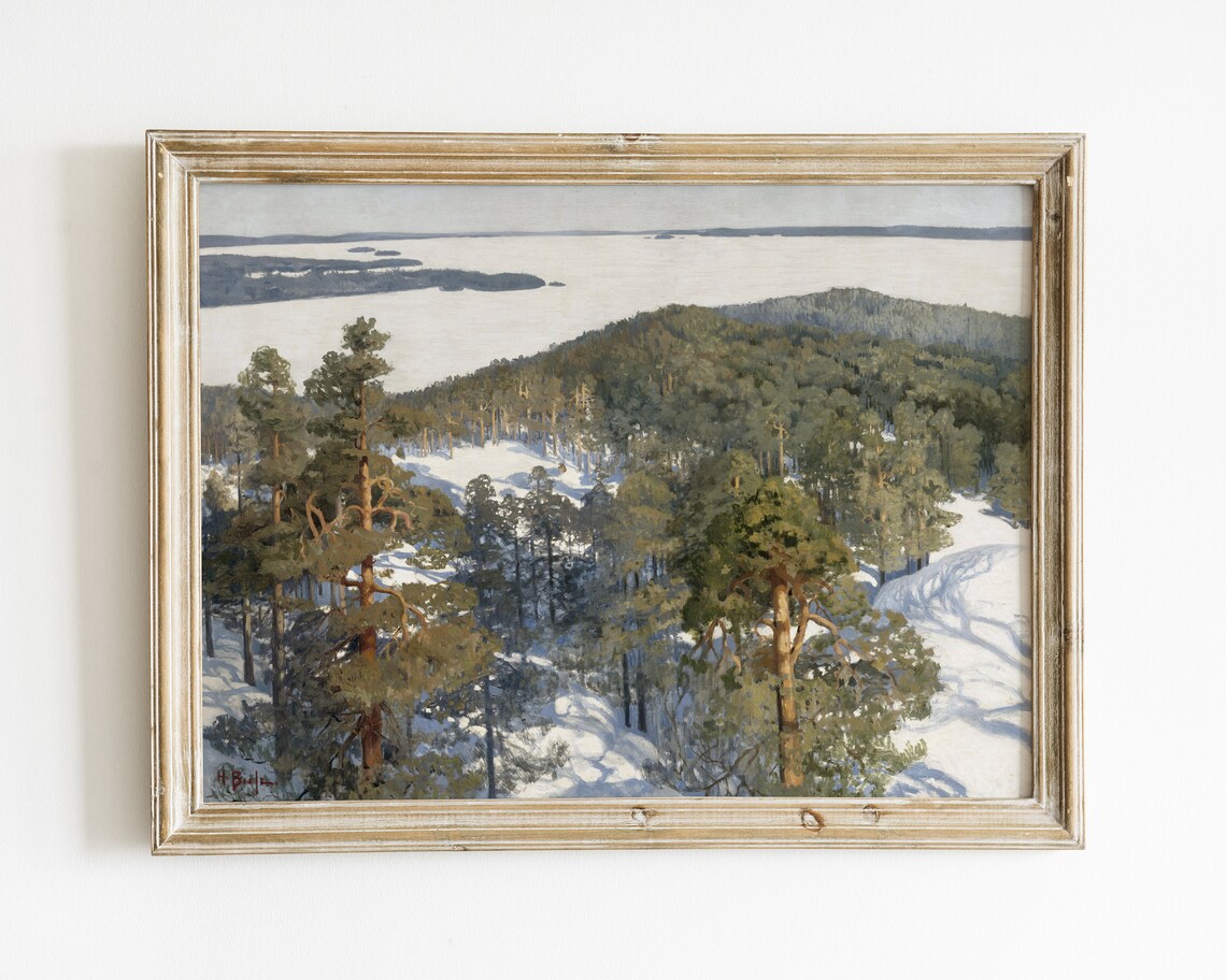 Vintage Winter Tree Landscape Art Print, Winter Decor