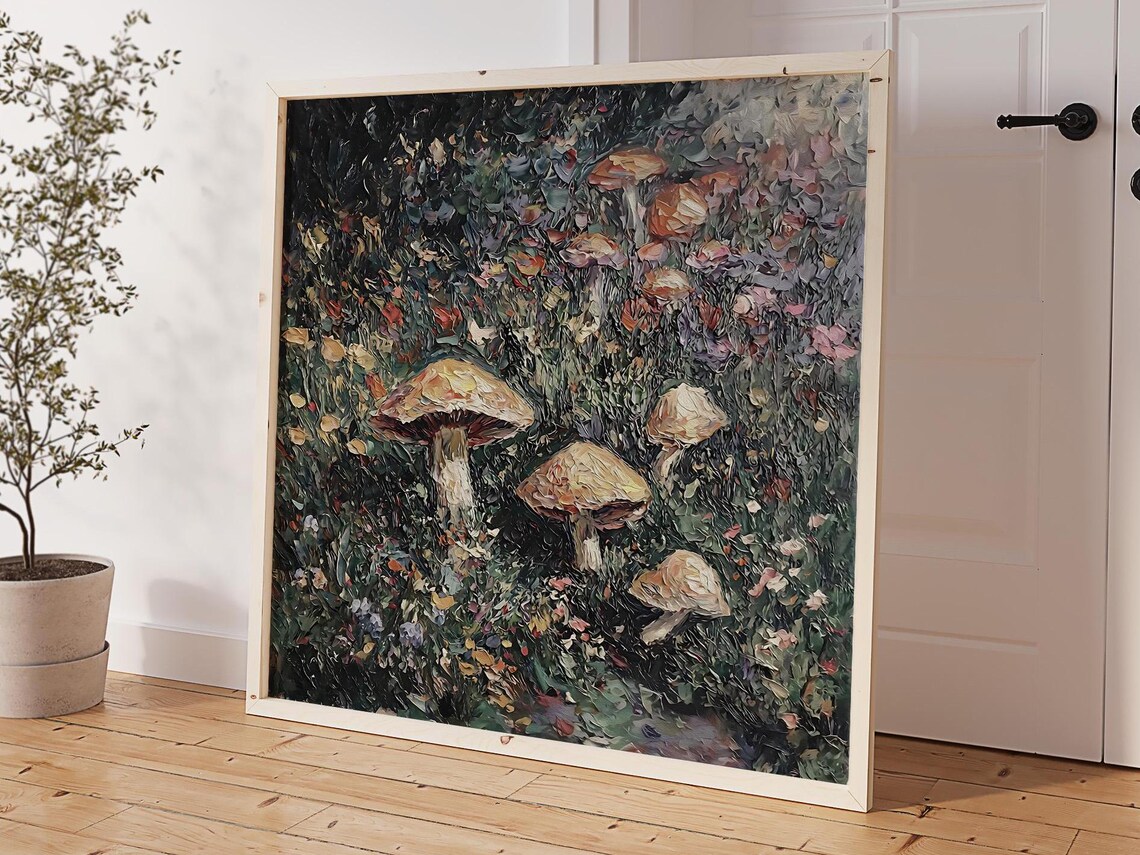 Dark Forest Mushroom Woodland Moody Oil Painting Nature Poster