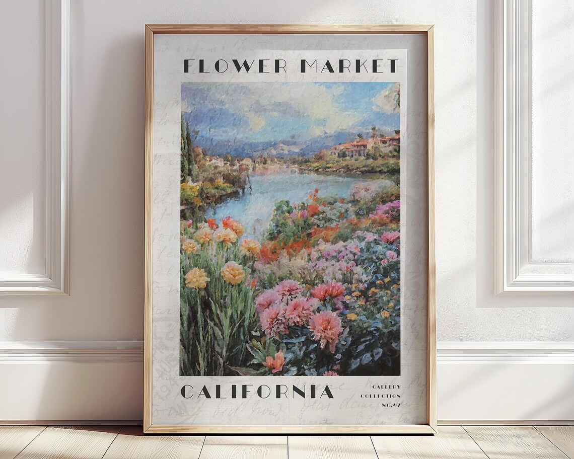 California Flower Market Impressionist Lakeside Garden Art Poster