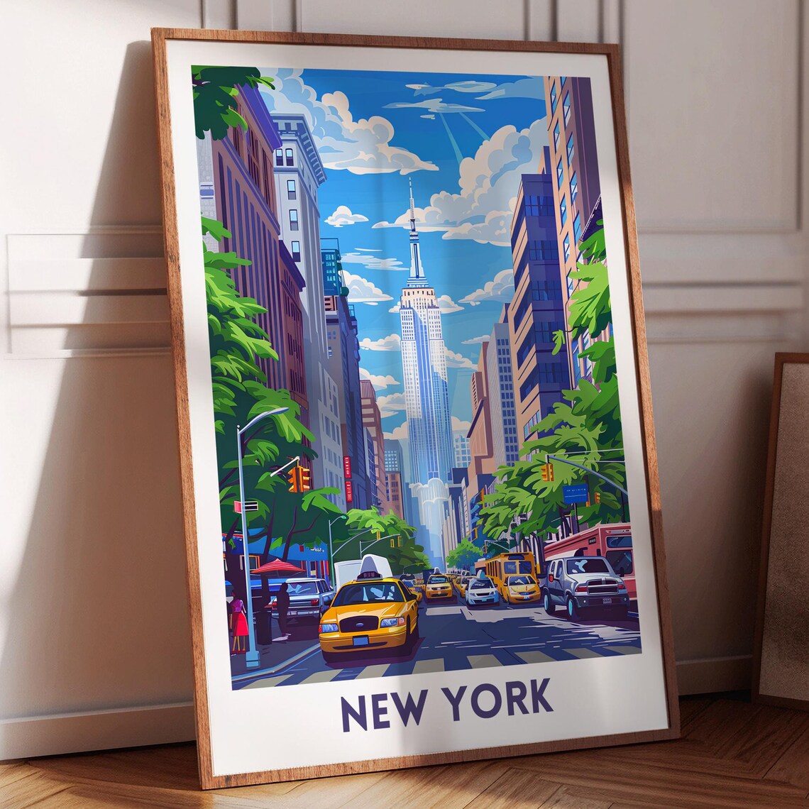 New York Empire State Building Midtown Street Taxi Travel Poster - Image 2
