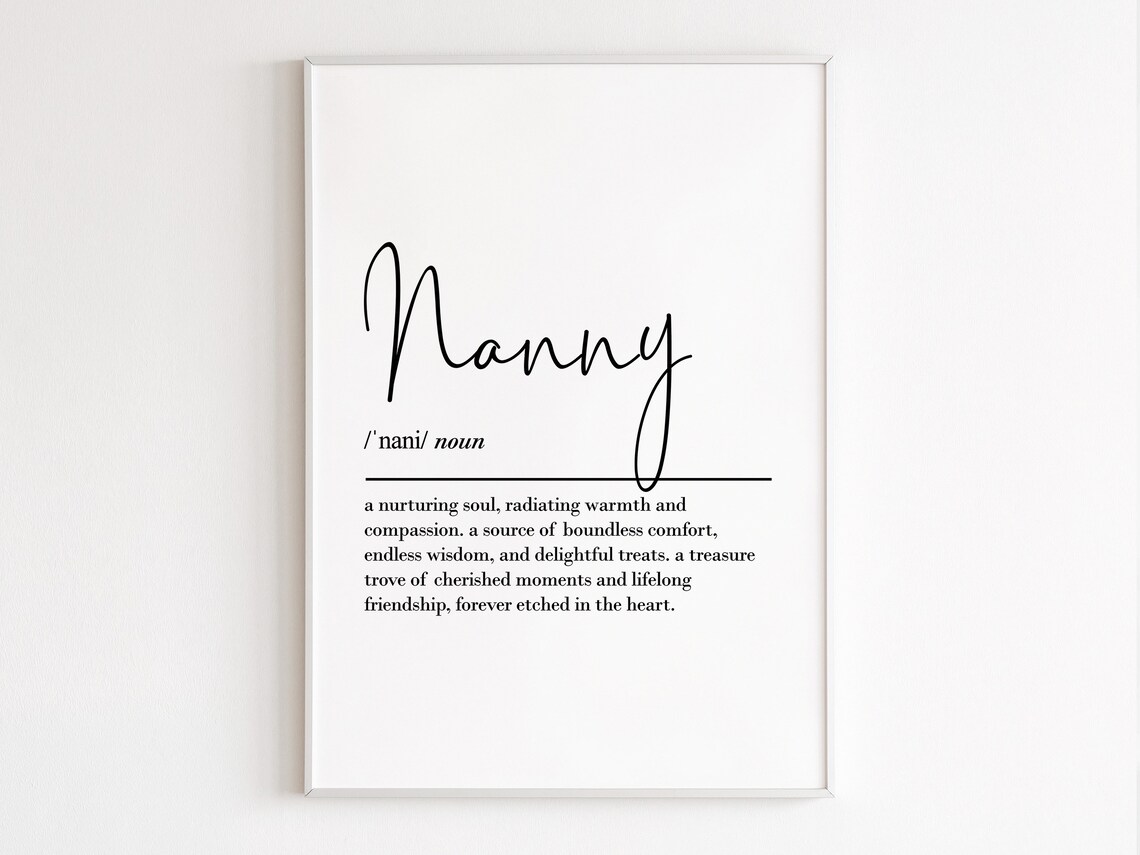 Nanny Definition Heart Dictionary Style Family Gift Minimalist Wall Art - Image 3