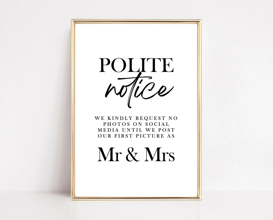 Polite Notice No Photos Wedding Day Social Media Sign Poster