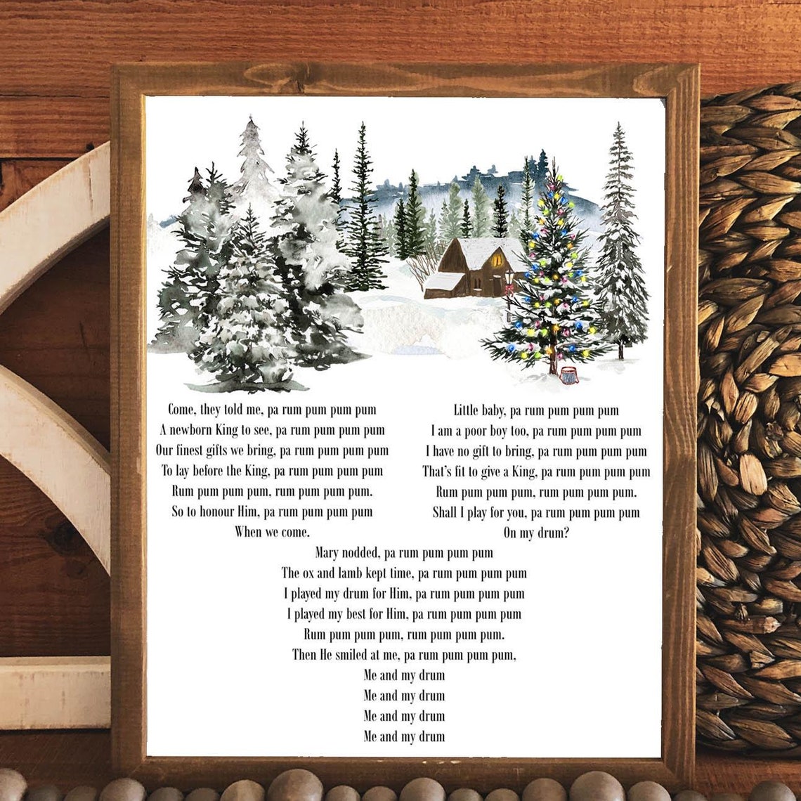 The Little Drummer Boy Song Lyrics Snowy Christmas Tree Scene Poster - Image 9
