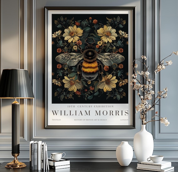 William Morris Print Exhibition Poster Vintage Wall Art Textiles Bumble Bee