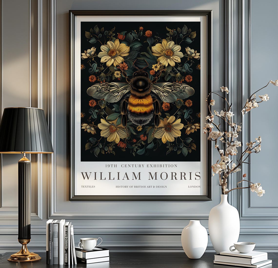 William Morris Bumblebee Floral Botanical Exhibition Art Poster