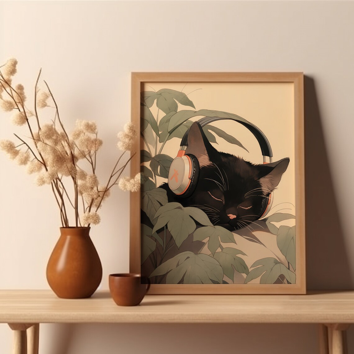 Sleeping Cat Listening to Music Art Print