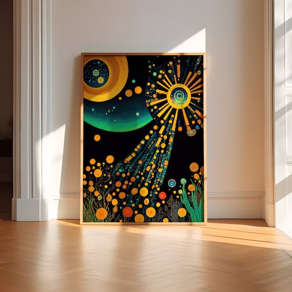 Golden Sun And Moon Cosmic Abstract Klimt Style Gold Art Print