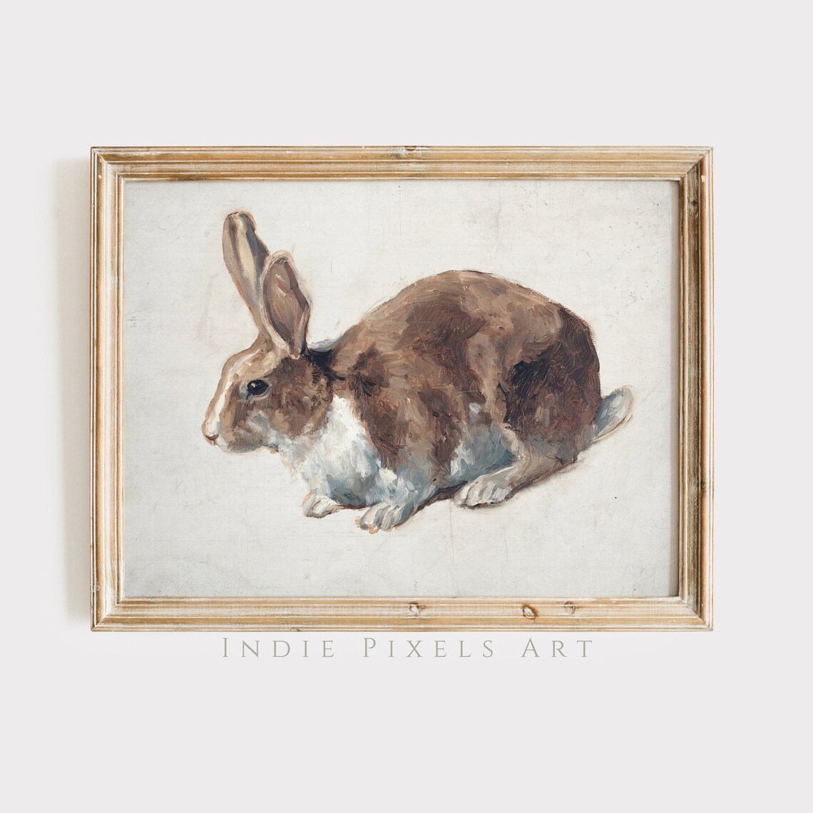 Brown Rabbit Vintage Oil Study Neutral Cottagecore Nursery Wall Art Poster