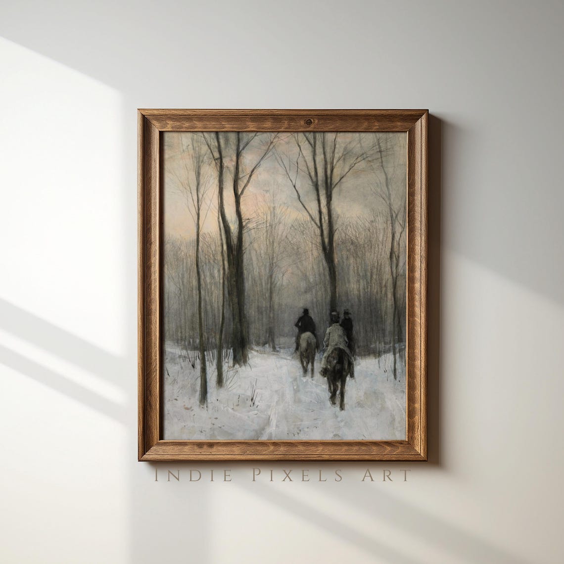 Vintage Horseback Riders in Snowy Forest Winter Landscape Poster - Image 4