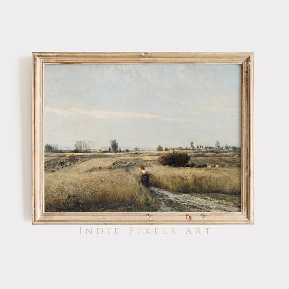 Golden Wheat Field Harvest Vintage Countryside Farm Landscape Poster