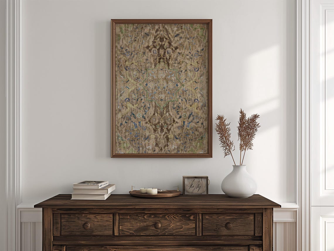 Antique Persian Textile Neutral Beige Rug Vintage Fabric Wall Art - Image 4