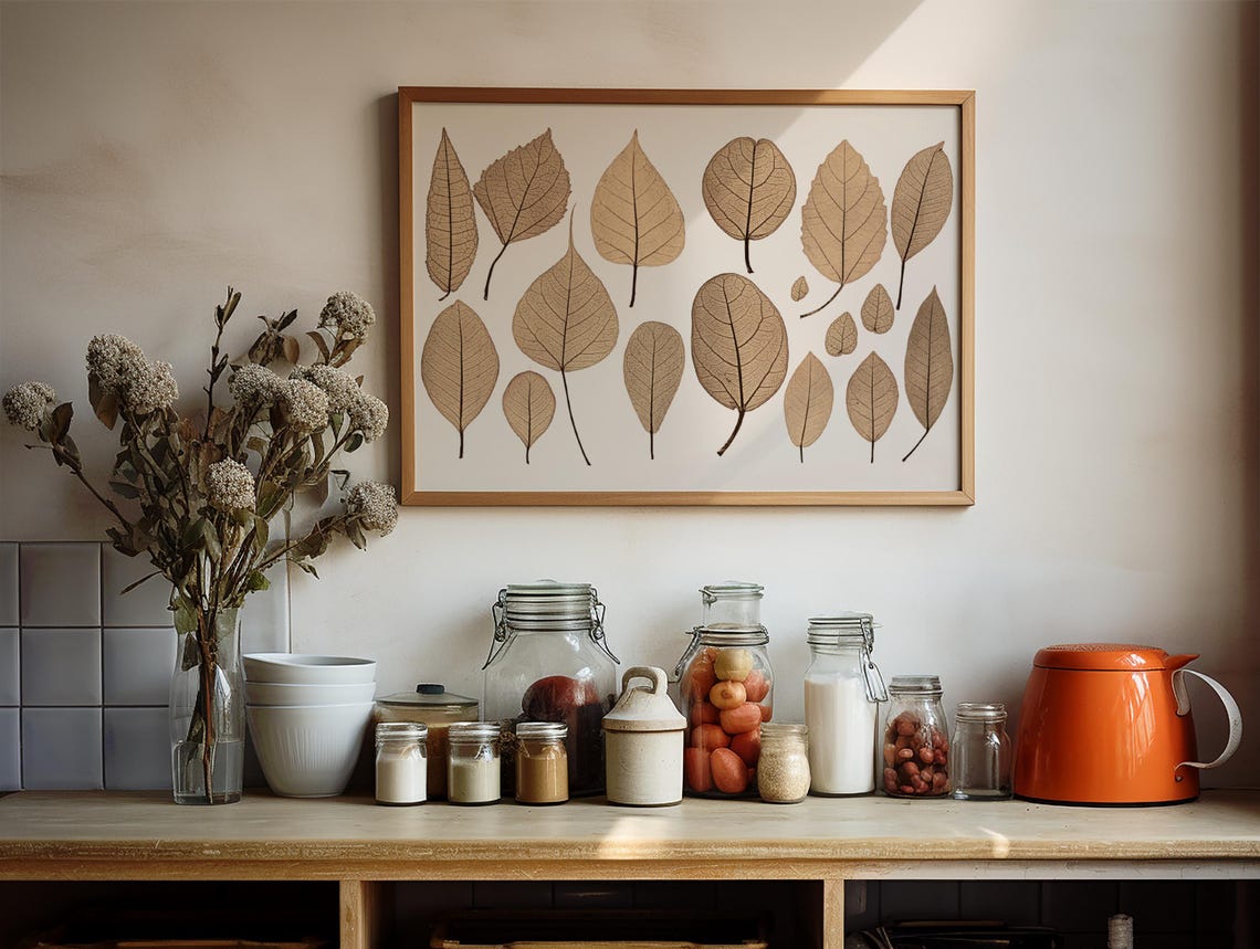 Pressed Leaf Skeletons Botanical Vintage Neutral Farmhouse Wall Art - Image 3