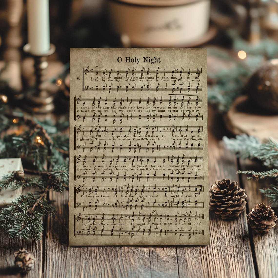 O Holy Night Vintage Christmas Carol Sheet Music Wall Art Poster - Image 2